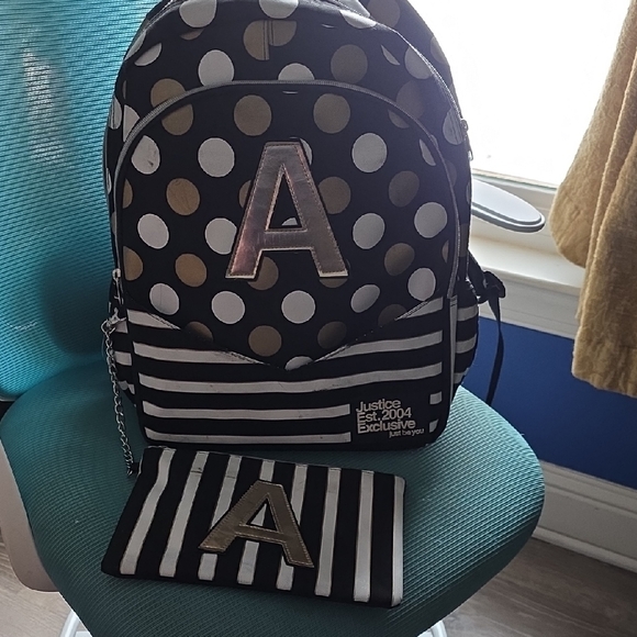 Justice Other - Justice Black and Gold Polka Dot Backpack with Pouch
